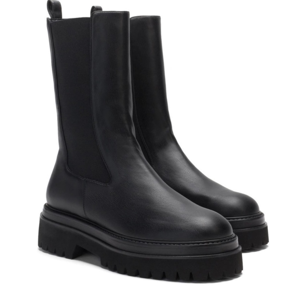 NEW Good American Black Shaft Platform Boots Leather Black 10